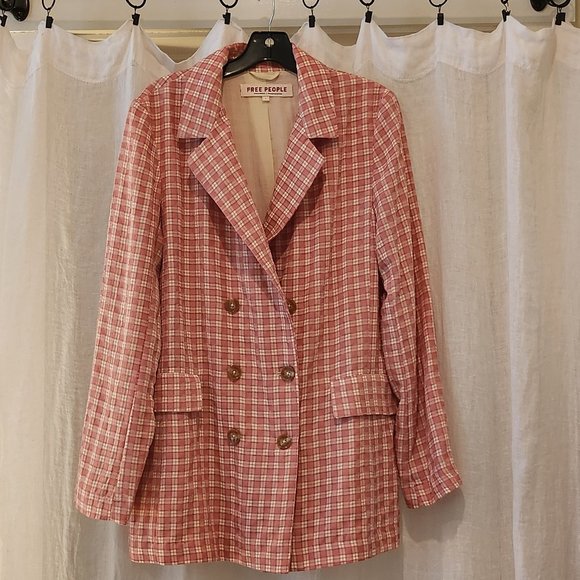 Free People Olivia Blazer, Size S, Pink check - Picture 1 of 5
